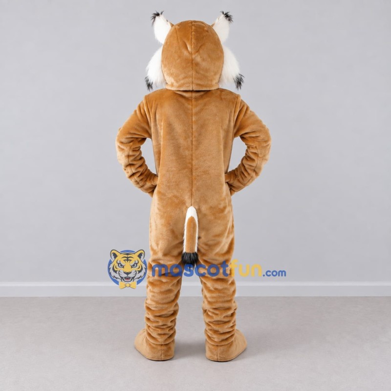 Custom Tan and White Tufted-Eared Wild Cat Mascot Costume Adult Full Body Suit for Wildlife Events