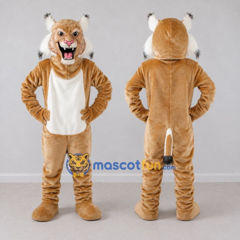 Custom Tan and White Tufted-Eared Wild Cat Mascot Costume Adult Full Body Suit for Wildlife Events