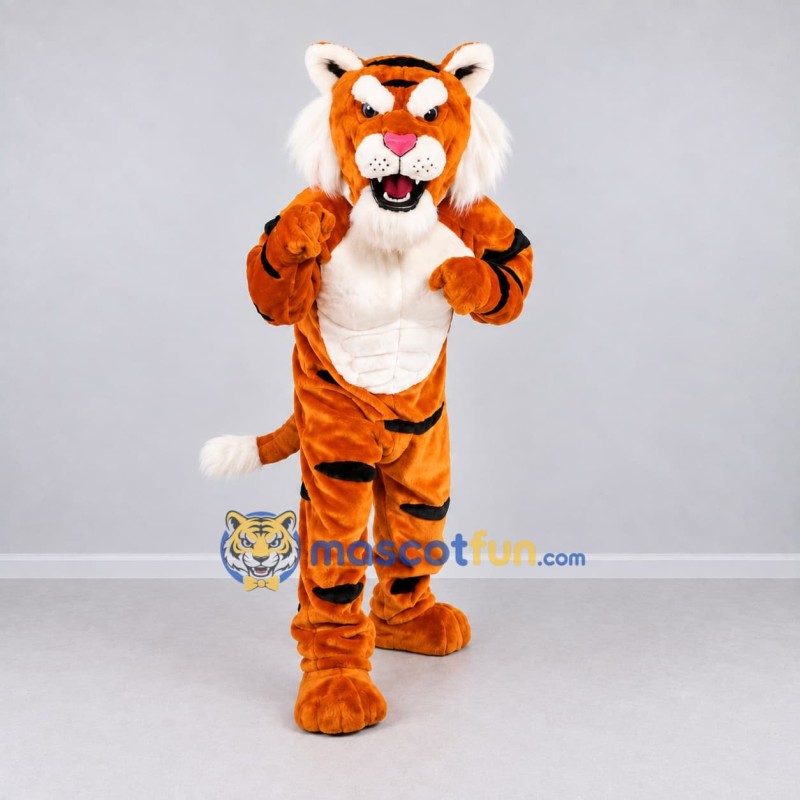 Custom Orange Black and White Muscular Tiger Mascot Costume Adult Full Body Suit for Sports Events Custom Orange Black and White Muscular Tiger Mascot Costume Adult Full Body Suit for Sports Events