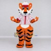 Custom Orange Red and White Tiger in Striped Shirt Mascot Costume Adult Full Body Suit for Restaurant Promotions Custom Orange Red and White Tiger in Striped Shirt Mascot Costume Adult Full Body Suit for Restaurant Promotions