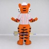 Custom Orange Red and White Tiger in Striped Shirt Mascot Costume Adult Full Body Suit for Restaurant Promotions Custom Orange Red and White Tiger in Striped Shirt Mascot Costume Adult Full Body Suit for Restaurant Promotions