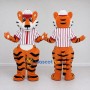 Custom Orange Red and White Tiger in Striped Shirt Mascot Costume Adult Full Body Suit for Restaurant Promotions