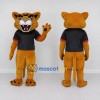 Custom Golden Brown and Black Big Cat in T-Shirt Mascot Costume Adult Full Body Suit for Sports Events Custom Golden Brown and Black Big Cat in T-Shirt Mascot Costume Adult Full Body Suit for Sports Events