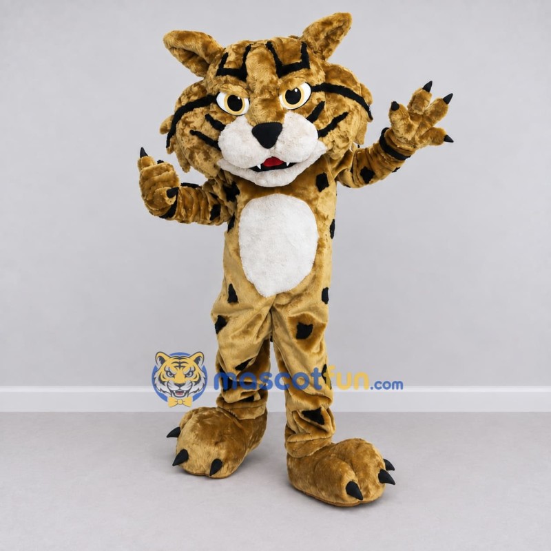 Custom Tan Black and White Striped Wild Cat Mascot Costume Adult Full Body Suit for Wildlife Events Custom Tan Black and White Striped Wild Cat Mascot Costume Adult Full Body Suit for Wildlife Events