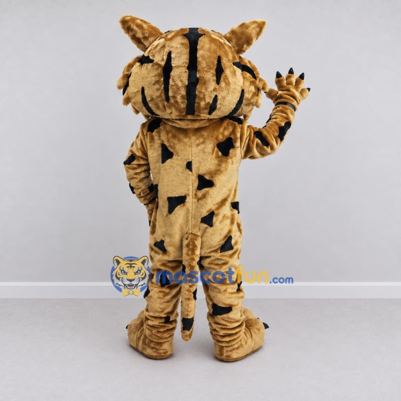 Custom Tan Black and White Striped Wild Cat Mascot Costume Adult Full Body Suit for Wildlife Events Custom Tan Black and White Striped Wild Cat Mascot Costume Adult Full Body Suit for Wildlife Events
