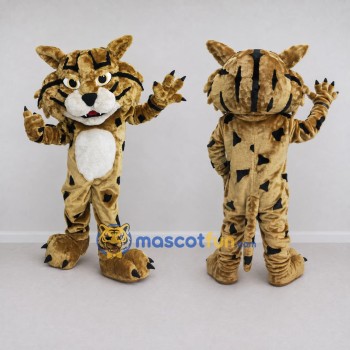Custom Tan Black and White Striped Wild Cat Mascot Costume Adult Full Body Suit for Wildlife Events