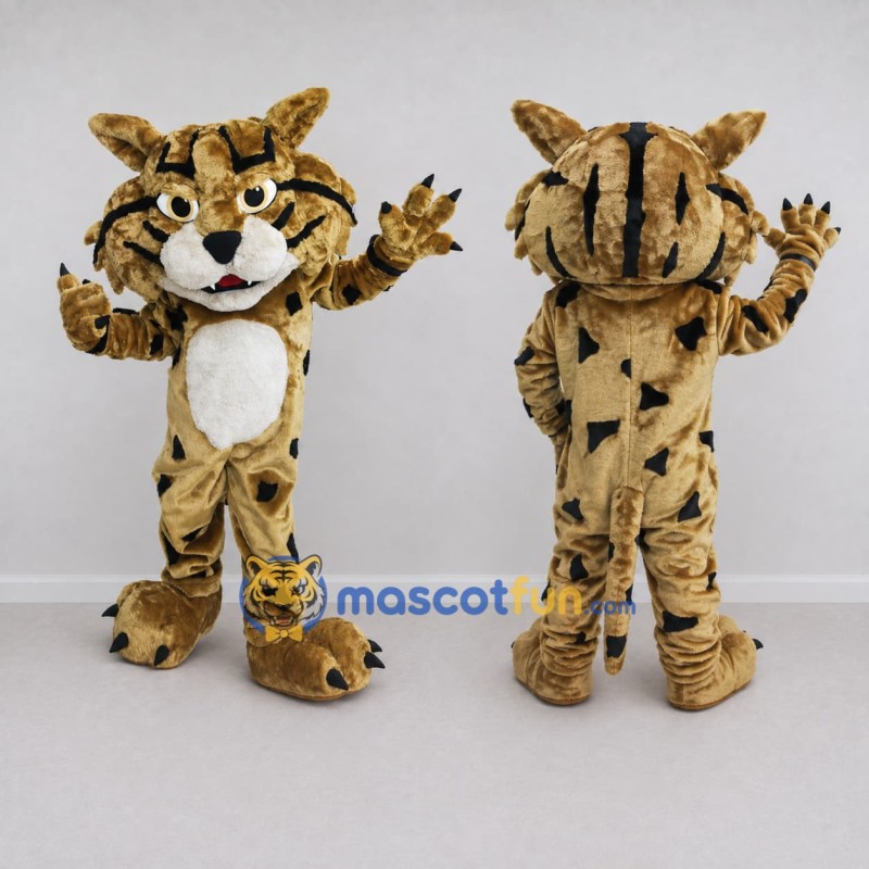Custom Tan Black and White Striped Wild Cat Mascot Costume Adult Full Body Suit for Wildlife Events Custom Tan Black and White Striped Wild Cat Mascot Costume Adult Full Body Suit for Wildlife Events