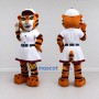 Custom Orange White and Burgundy Tiger in Baseball Uniform Mascot Costume Adult Full Body Suit for Baseball Events