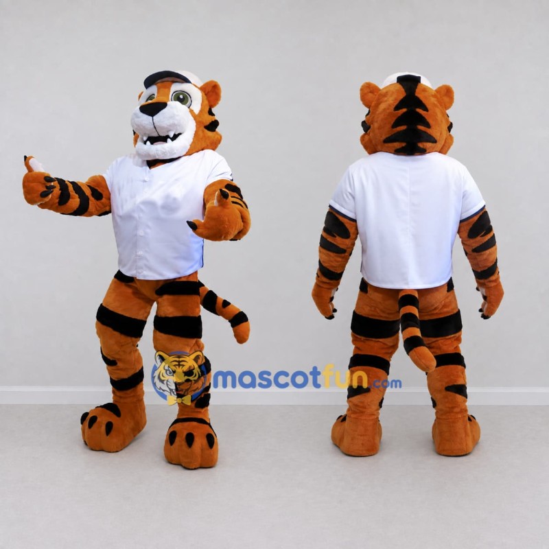 Custom Orange Black and White Tiger in Baseball Jersey Mascot Costume Adult Full Body Suit for Baseball Events Custom Orange Black and White Tiger in Baseball Jersey Mascot Costume Adult Full Body Suit for Baseball Events