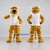 Custom Yellow Black and White Tiger in T-Shirt Mascot Costume Adult Full Body Suit for Sports Events Custom Yellow Black and White Tiger in T-Shirt Mascot Costume Adult Full Body Suit for Sports Events
