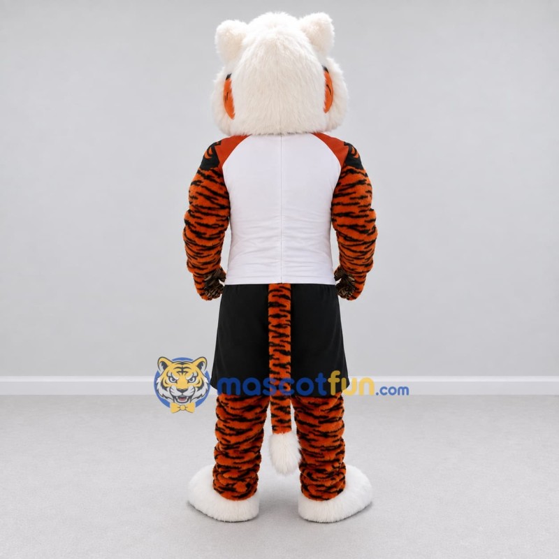 Custom Orange Black and White Tiger in Sportswear Mascot Costume Adult Full Body Suit for Sports Events Custom Orange Black and White Tiger in Sportswear Mascot Costume Adult Full Body Suit for Sports Events