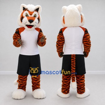 Custom Orange Black and White Tiger in Sportswear Mascot Costume Adult Full Body Suit for Sports Events