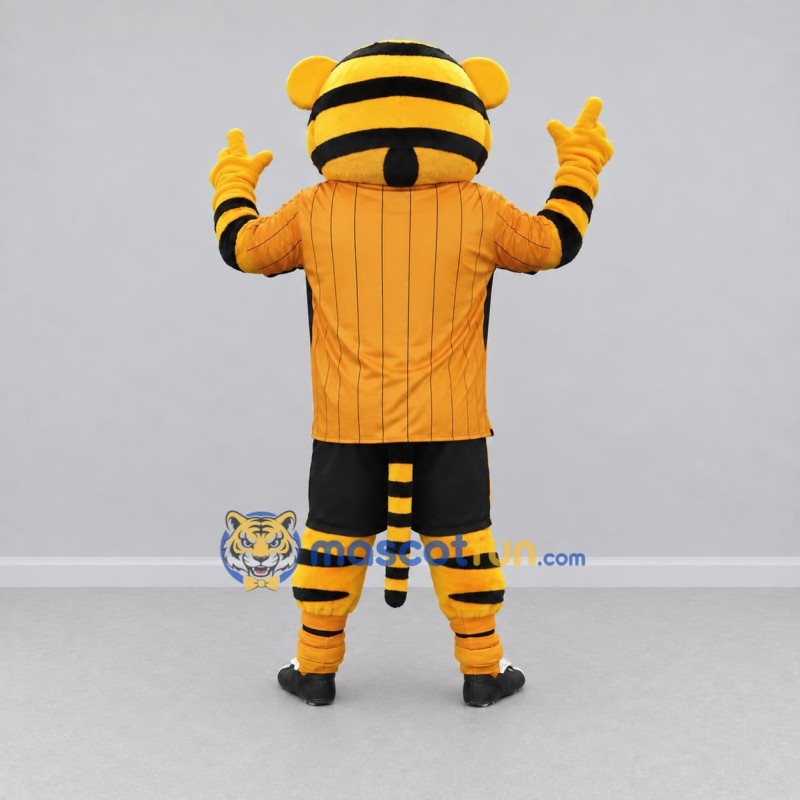 Custom Yellow Orange and Black Tiger in Sportswear Mascot Costume Adult Full Body Suit for Sports Events Custom Yellow Orange and Black Tiger in Sportswear Mascot Costume Adult Full Body Suit for Sports Events