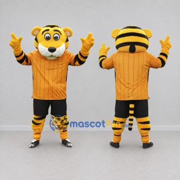 Custom Yellow Orange and Black Tiger in Sportswear Mascot Costume Adult Full Body Suit for Sports Events