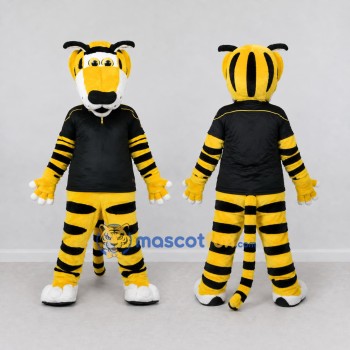 Custom Yellow Black and White Tiger in T-Shirt Mascot Costume Adult Full Body Suit for Sports Events