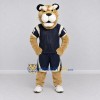 Custom Tan and Navy Blue Big Cat in Sportswear Mascot Costume Adult Full Body Suit for Sports Events