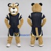 Custom Tan and Navy Blue Big Cat in Sportswear Mascot Costume Adult Full Body Suit for Sports Events