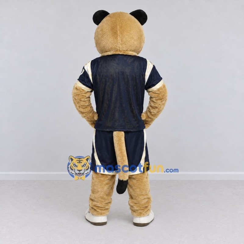 Custom Tan and Navy Blue Big Cat in Sportswear Mascot Costume Adult Full Body Suit for Sports Events
