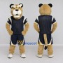 Custom Tan and Navy Blue Big Cat in Sportswear Mascot Costume Adult Full Body Suit for Sports Events