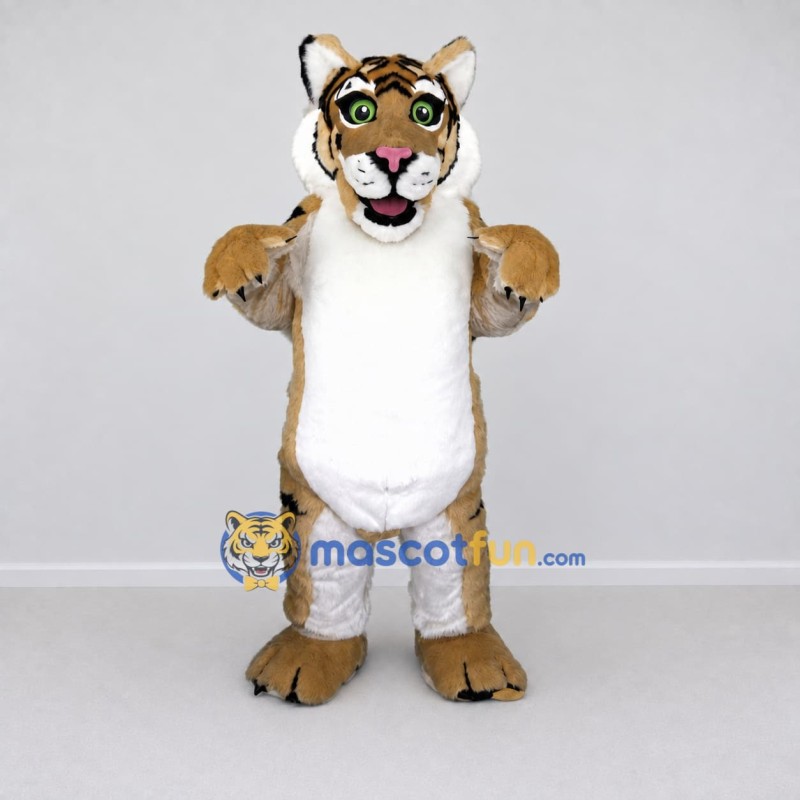 Custom Tan Black and White Tiger Mascot Costume Adult Full Body Suit for Wildlife Events Custom Tan Black and White Tiger Mascot Costume Adult Full Body Suit for Wildlife Events