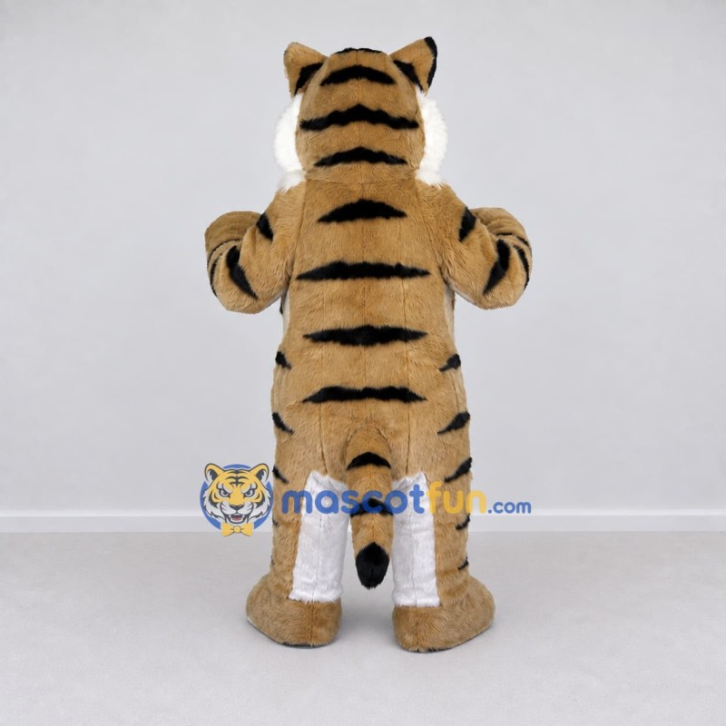 Custom Tan Black and White Tiger Mascot Costume Adult Full Body Suit for Wildlife Events Custom Tan Black and White Tiger Mascot Costume Adult Full Body Suit for Wildlife Events