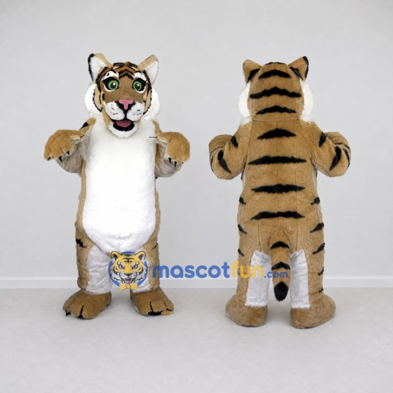 Custom Tan Black and White Tiger Mascot Costume Adult Full Body Suit for Wildlife Events Custom Tan Black and White Tiger Mascot Costume Adult Full Body Suit for Wildlife Events