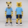 Custom Yellow Black and Blue Tiger in Sportswear Mascot Costume Adult Full Body Suit for Sports Events