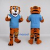 Custom Orange and Blue Tiger in T-Shirt Mascot Costume Adult Full Body Suit for Sports Events Custom Orange and Blue Tiger in T-Shirt Mascot Costume Adult Full Body Suit for Sports Events