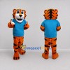 Custom Orange and Blue Tiger in T-Shirt Mascot Costume Adult Full Body Suit for Sports Events Custom Orange and Blue Tiger in T-Shirt Mascot Costume Adult Full Body Suit for Sports Events
