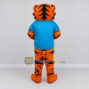 Custom Orange and Blue Tiger in T-Shirt Mascot Costume Adult Full Body Suit for Sports Events Custom Orange and Blue Tiger in T-Shirt Mascot Costume Adult Full Body Suit for Sports Events
