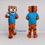Custom Orange and Blue Tiger in T-Shirt Mascot Costume Adult Full Body Suit for Sports Events
