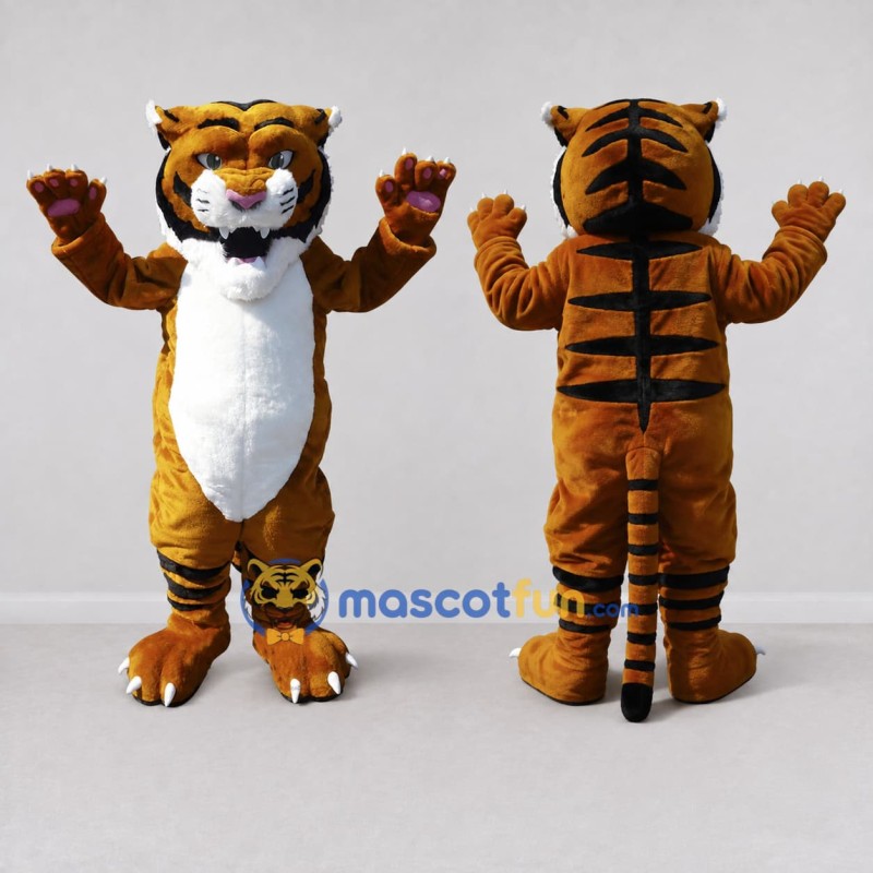 Custom Brown Black and White Tiger Mascot Costume Adult Full Body Suit for Wildlife Events Custom Brown Black and White Tiger Mascot Costume Adult Full Body Suit for Wildlife Events