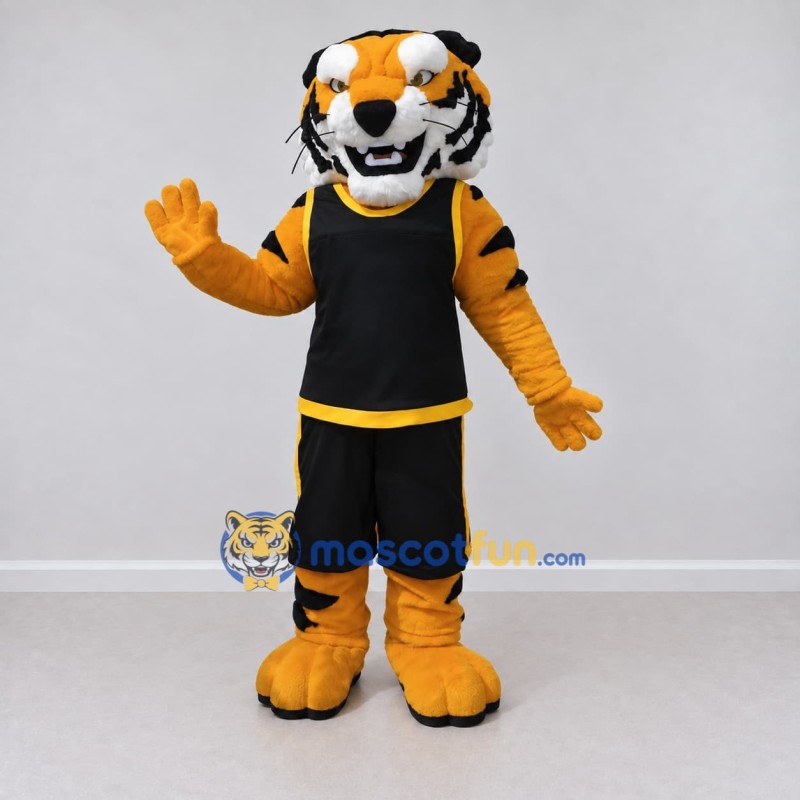 Custom Yellow Black and White Tiger in Sportswear Mascot Costume Adult Full Body Suit for Sports Events Custom Yellow Black and White Tiger in Sportswear Mascot Costume Adult Full Body Suit for Sports Events