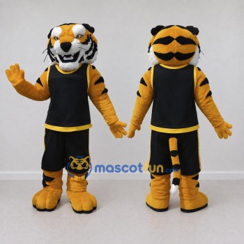 Custom Yellow Black and White Tiger in Sportswear Mascot Costume Adult Full Body Suit for Sports Events