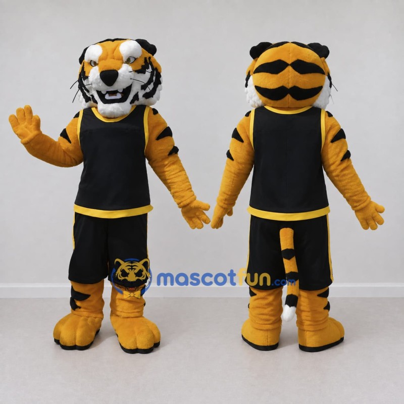 Custom Yellow Black and White Tiger in Sportswear Mascot Costume Adult Full Body Suit for Sports Events Custom Yellow Black and White Tiger in Sportswear Mascot Costume Adult Full Body Suit for Sports Events