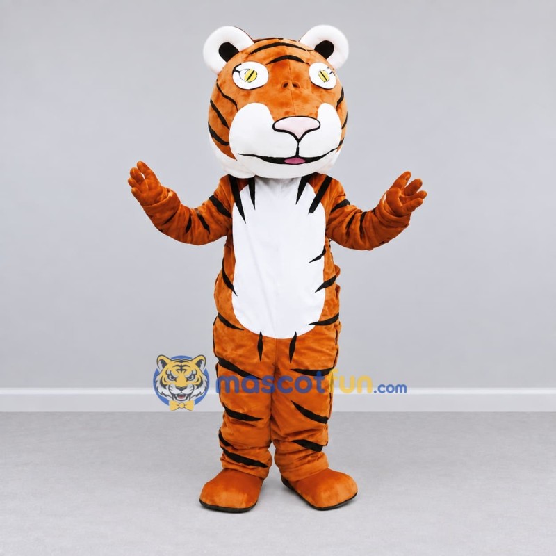 Custom Brown Black and White Tiger Mascot Costume Adult Full Body Suit for Wildlife Events Custom Brown Black and White Tiger Mascot Costume Adult Full Body Suit for Wildlife Events