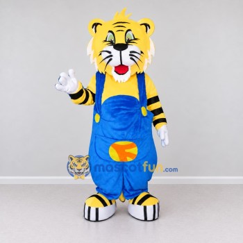 Custom Yellow Black and Blue Tiger in Overalls Mascot Costume Adult Full Body Suit for School Events Custom Yellow Black and Blue Tiger in Overalls Mascot Costume Adult Full Body Suit for School Events