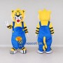 Custom Yellow Black and Blue Tiger in Overalls Mascot Costume Adult Full Body Suit for School Events