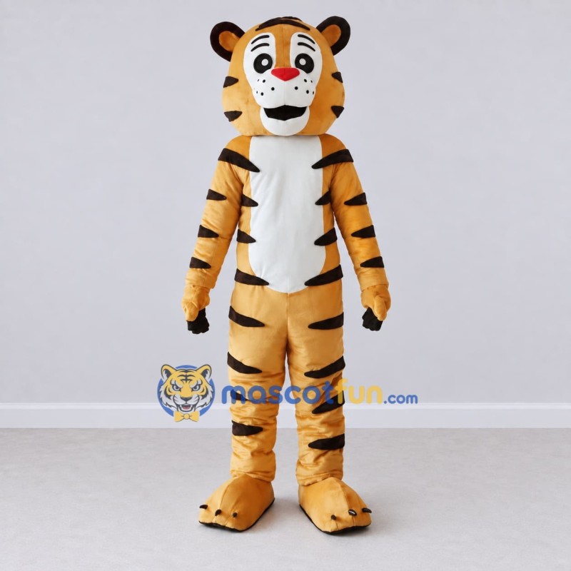 Custom Tan Black and White Tiger Mascot Costume Adult Full Body Suit for Wildlife Events Custom Tan Black and White Tiger Mascot Costume Adult Full Body Suit for Wildlife Events