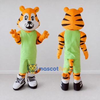 Custom Orange Black and Green Tiger in Sportswear Mascot Costume Adult Full Body Suit for Sports Events