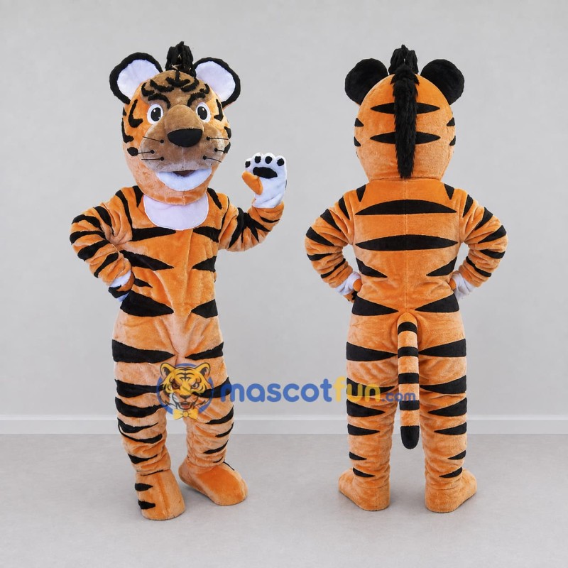 Custom Tan Black and White Tiger Mascot Costume Adult Full Body Suit for Wildlife Events Custom Tan Black and White Tiger Mascot Costume Adult Full Body Suit for Wildlife Events