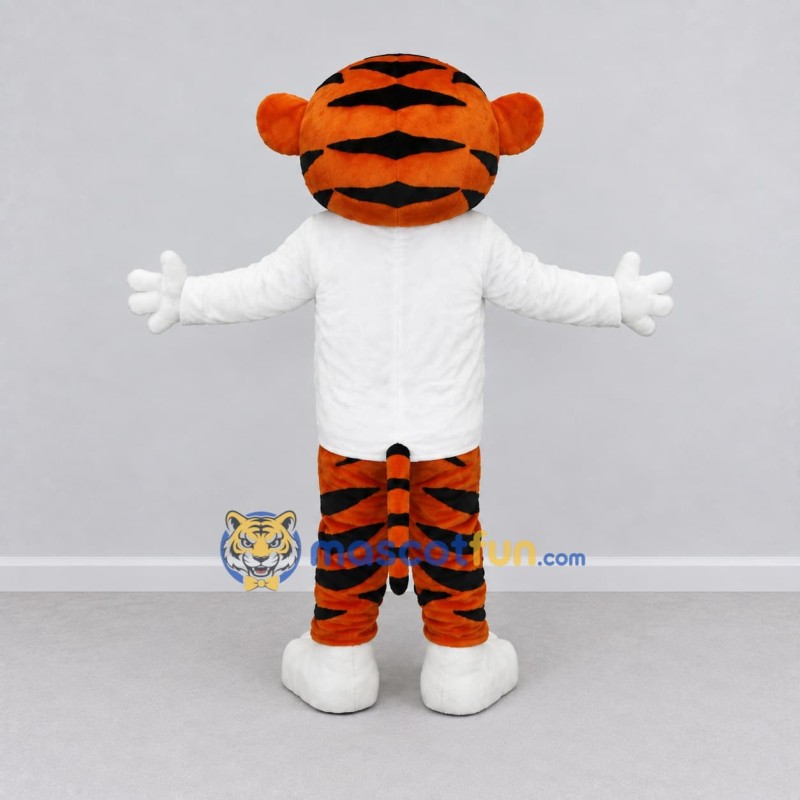 Custom Orange Black and White Tiger in Sweater Mascot Costume Adult Full Body Suit for School Events Custom Orange Black and White Tiger in Sweater Mascot Costume Adult Full Body Suit for School Events
