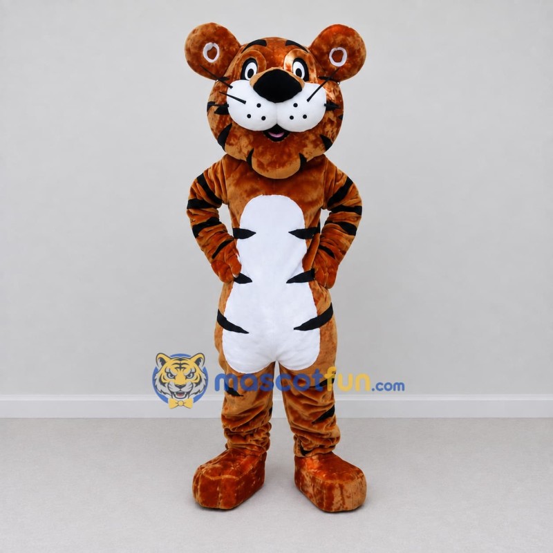 Custom Brown Black and White Tiger Mascot Costume Adult Full Body Suit for Wildlife Events Custom Brown Black and White Tiger Mascot Costume Adult Full Body Suit for Wildlife Events