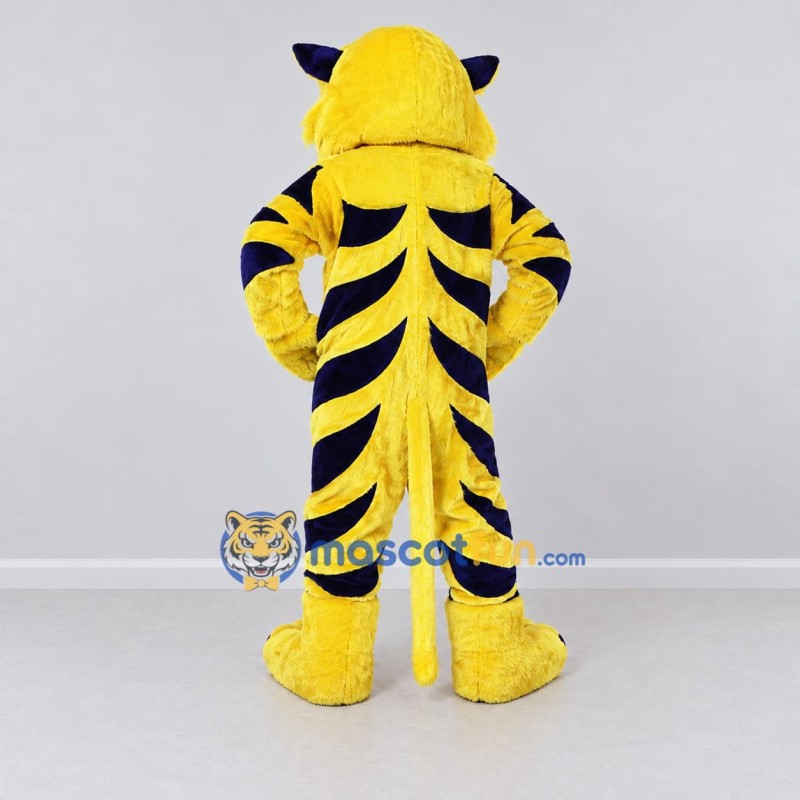 Custom Yellow and Navy Blue Tiger Mascot Costume Adult Full Body Suit for Wildlife Events Custom Yellow and Navy Blue Tiger Mascot Costume Adult Full Body Suit for Wildlife Events