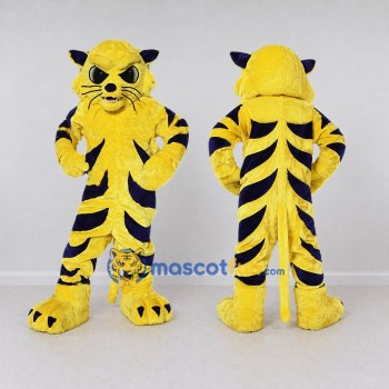 Custom Yellow and Navy Blue Tiger Mascot Costume Adult Full Body Suit for Wildlife Events