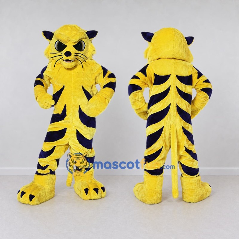 Custom Yellow and Navy Blue Tiger Mascot Costume Adult Full Body Suit for Wildlife Events Custom Yellow and Navy Blue Tiger Mascot Costume Adult Full Body Suit for Wildlife Events