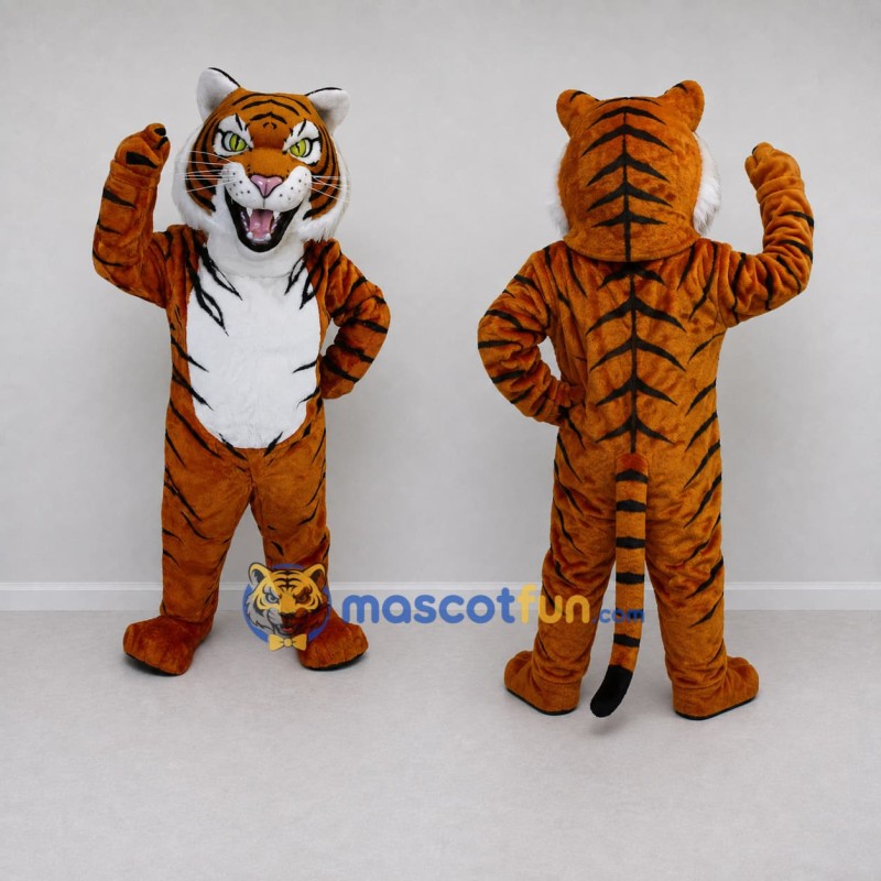 Custom Brown Black and White Roaring Tiger Mascot Costume Adult Full Body Suit for Wildlife Events