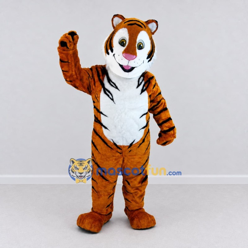 Custom Brown Black and White Tiger Mascot Costume Adult Full Body Suit for Wildlife Events Custom Brown Black and White Tiger Mascot Costume Adult Full Body Suit for Wildlife Events