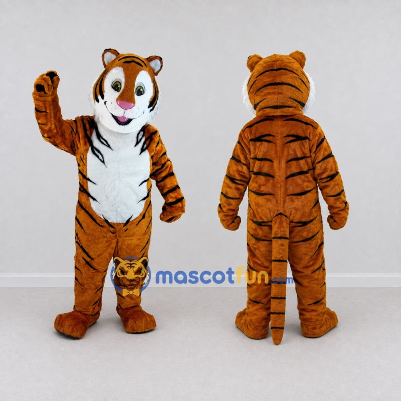 Custom Brown Black and White Tiger Mascot Costume Adult Full Body Suit for Wildlife Events Custom Brown Black and White Tiger Mascot Costume Adult Full Body Suit for Wildlife Events