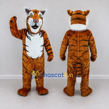 Custom Brown Black and White Tiger Mascot Costume Adult Full Body Suit for Wildlife Events